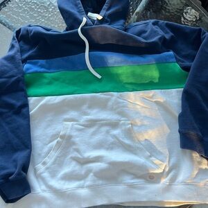 Marine Layer: Colorblock Hoodie with Blue, Green, and White Stripes-xxl